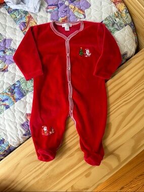 Kissy Kissy - Jingle All The Way Velour Footie - Red